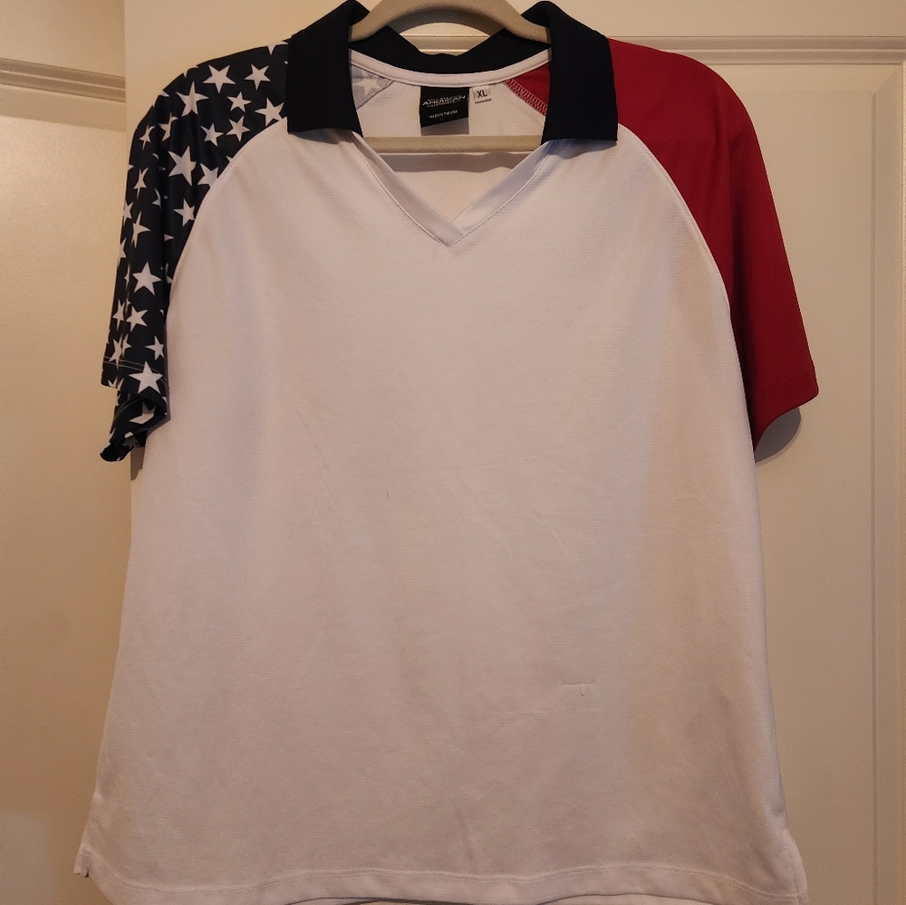 Red and White Short Sleeve Tee with Crew Neck